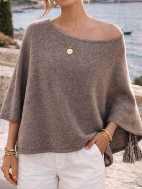 Alicia Adams Baby Alpaca Poncho Cape Peruvian Alpaca Tan One Size